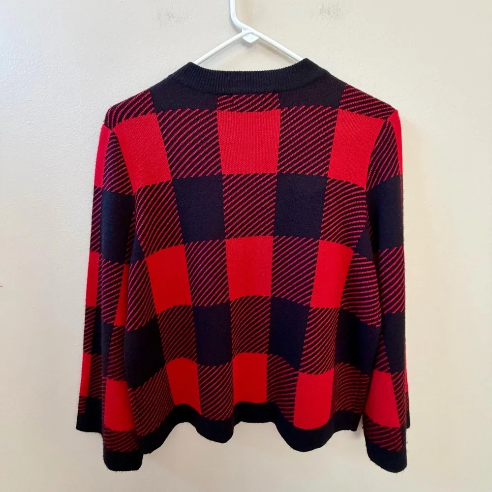 Red and Black Checkered Cardigan Sweater Sz PM